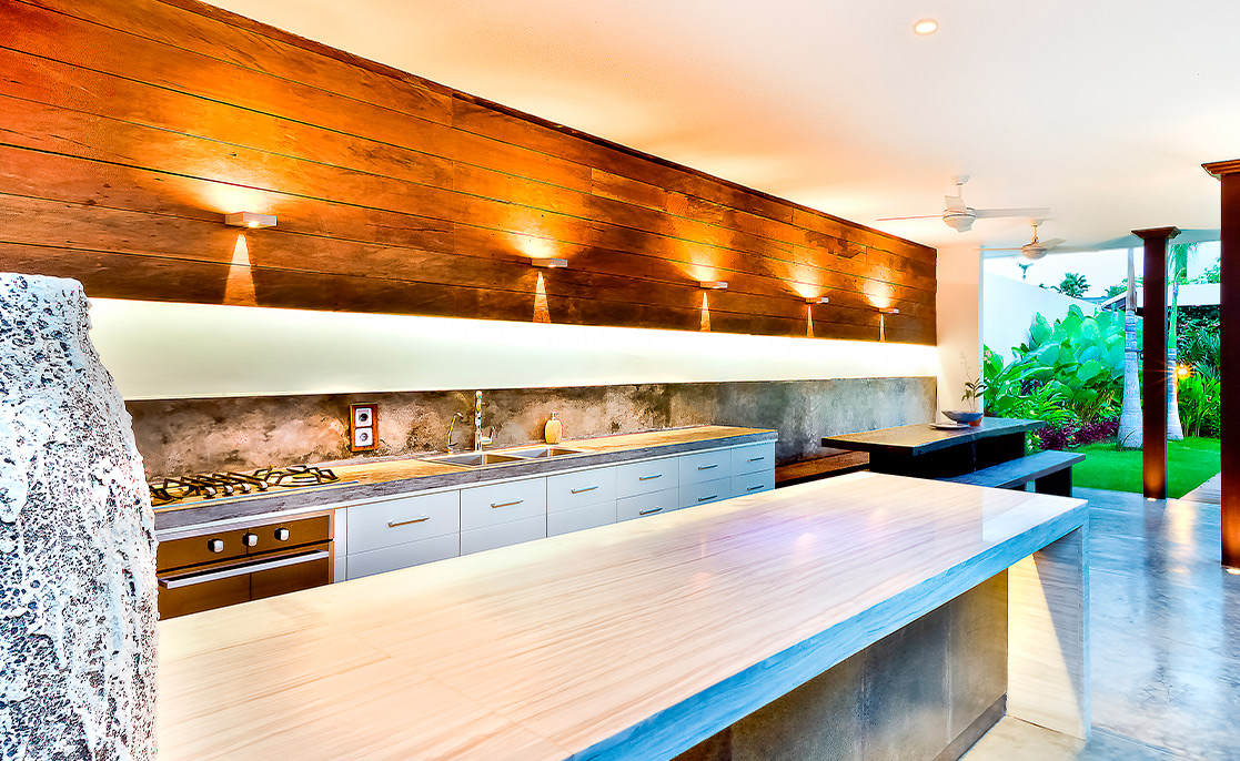 Modern kitchen featuring a sleek counter and sink, highlighting 2026 home building trends in South Texas.