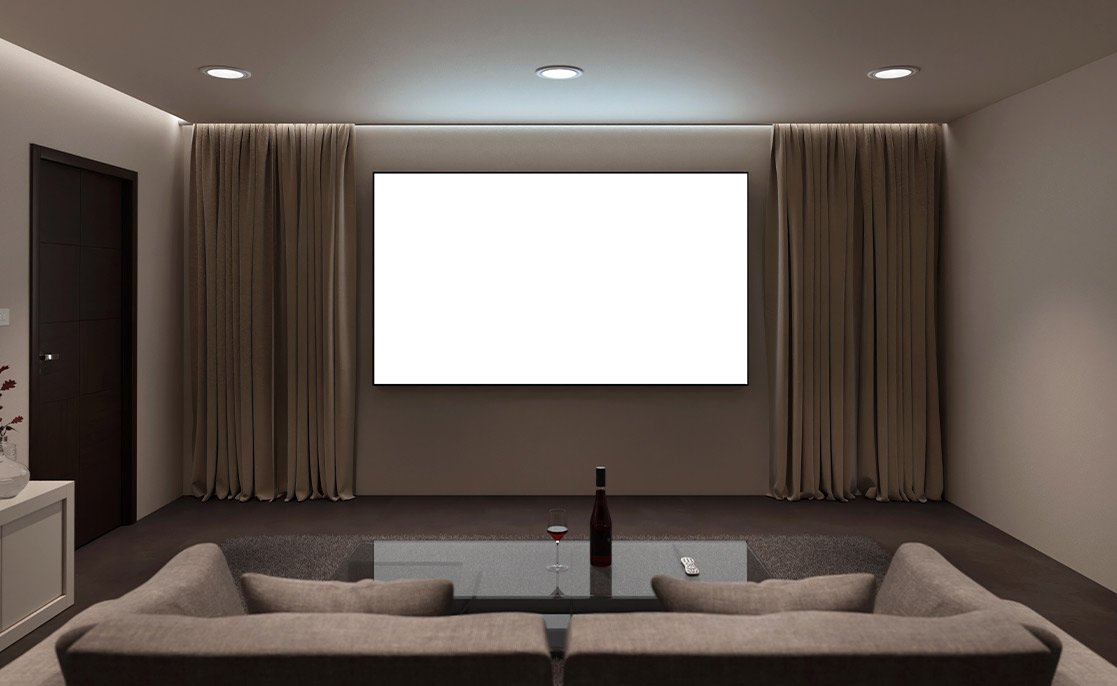 Contemporary home theater with a spacious screen, highlighting 2026's top trends for building in South Texas.